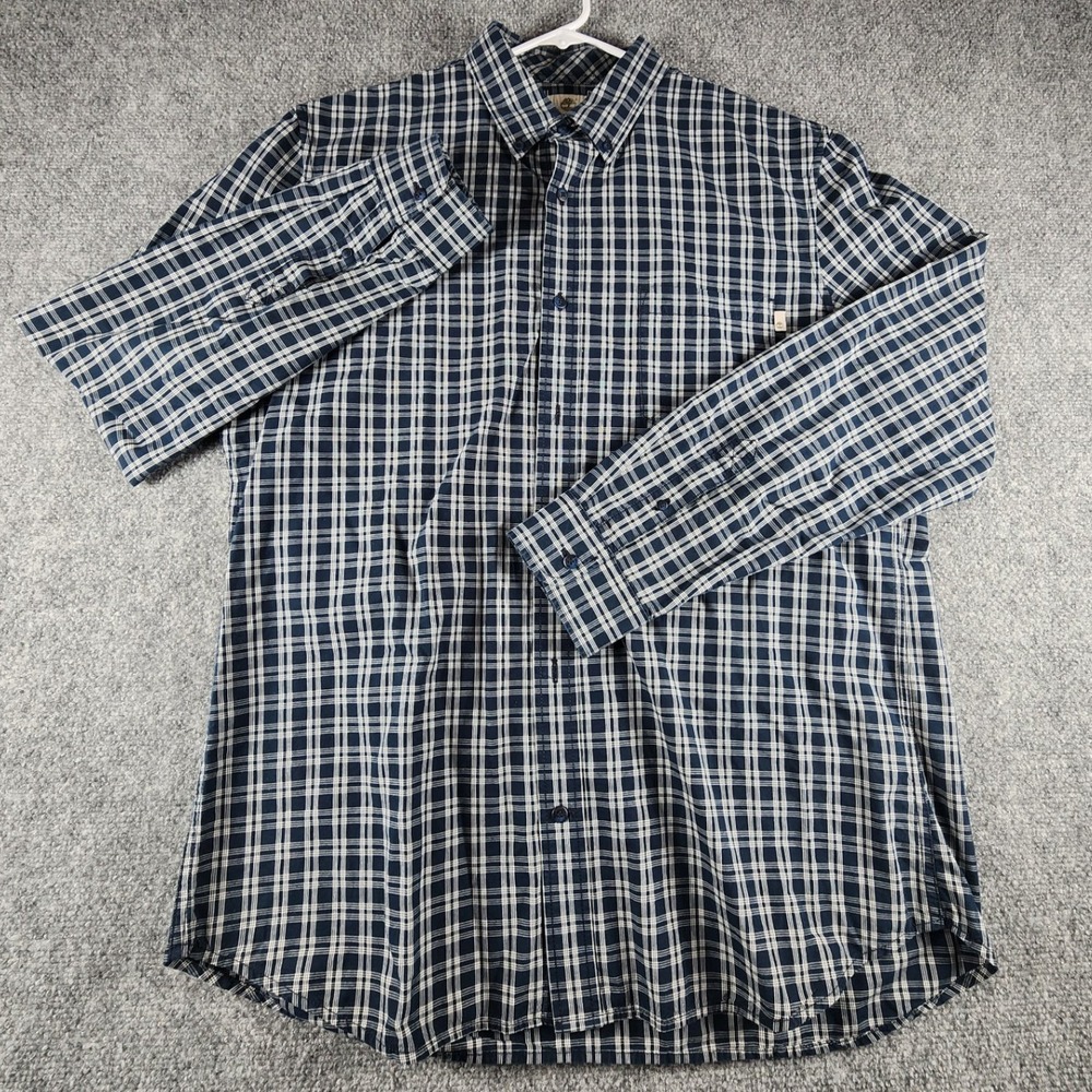 Timberland Mens XL Slim Fit Plaid Button Down Shirt Navy Blue White Long Sleeve - Picture 1 of 6